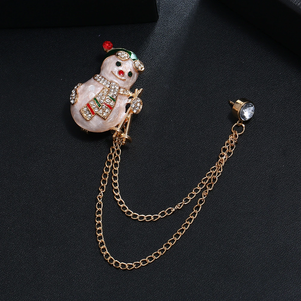 European And American Brooch Cartoon Cute Christmas Snowman Diamond Double Layer