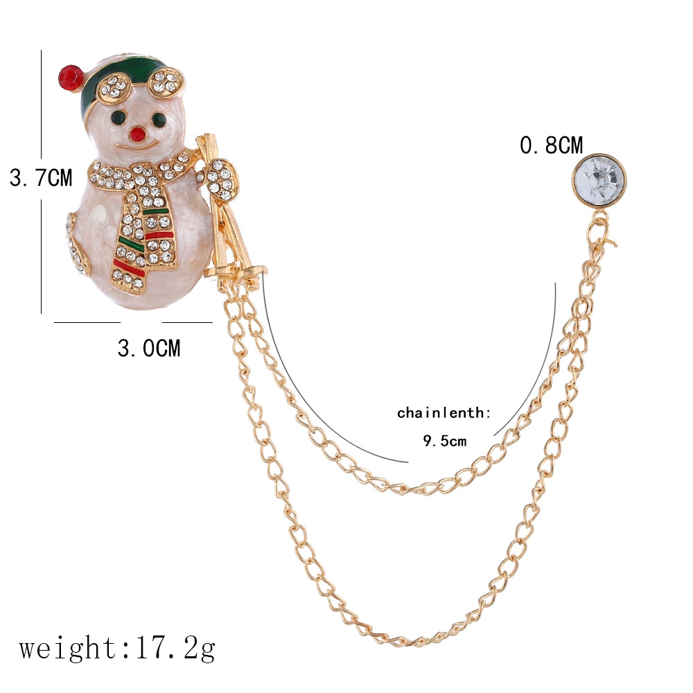 European And American Brooch Cartoon Cute Christmas Snowman Diamond Double Layer