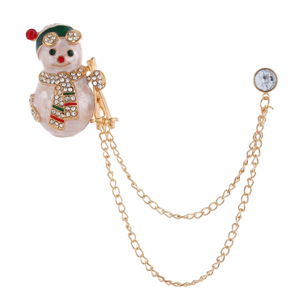 European And American Brooch Cartoon Cute Christmas Snowman Diamond Double Layer