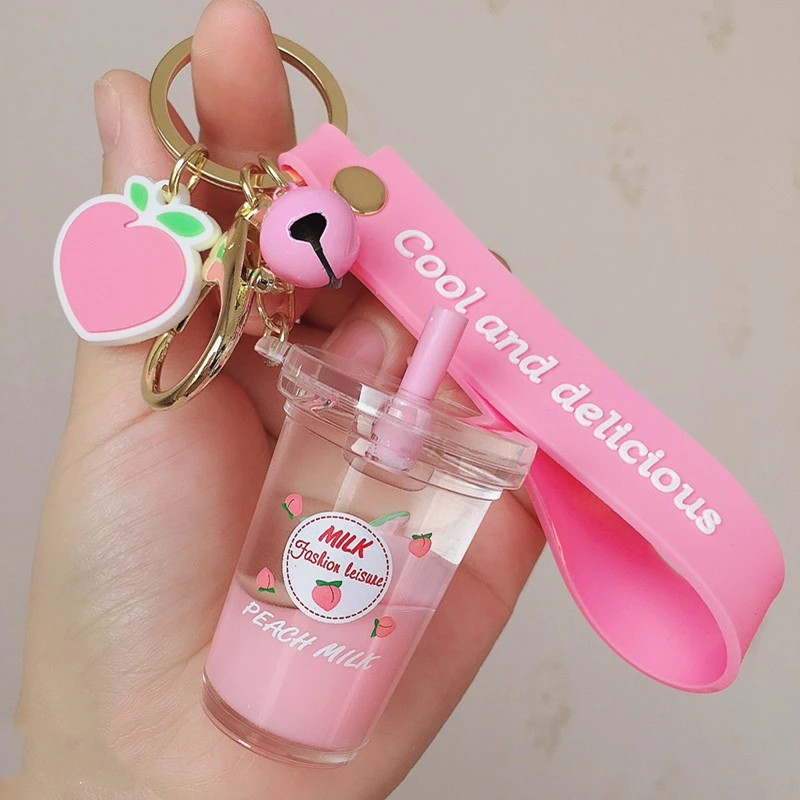 Peach Milk Tea Into Oil Quicksand Key Chain, Sand Key Chain, School Bag Pendant