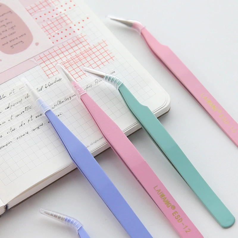 Stainless Steel Tweezers Macaron Colored Handbook And Paper Tape