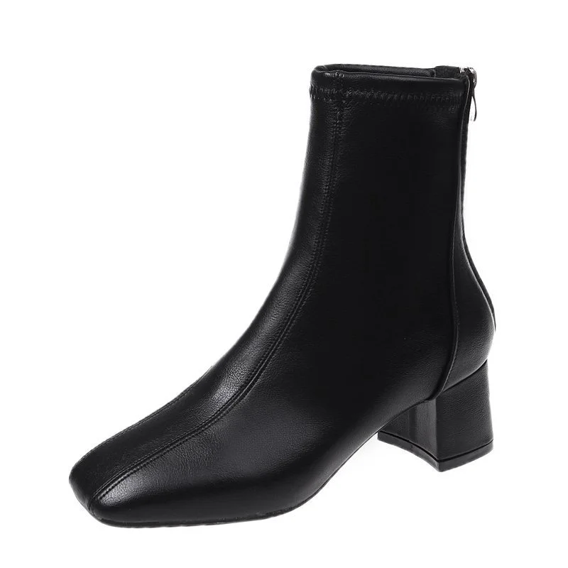 Square Toe Thick Heel Ankle Boots Martin Boots Women's Small High Heel Short Boots