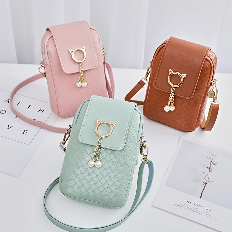 Mobile Phone Woven Pearl Tassel  Cover Type Female Bag