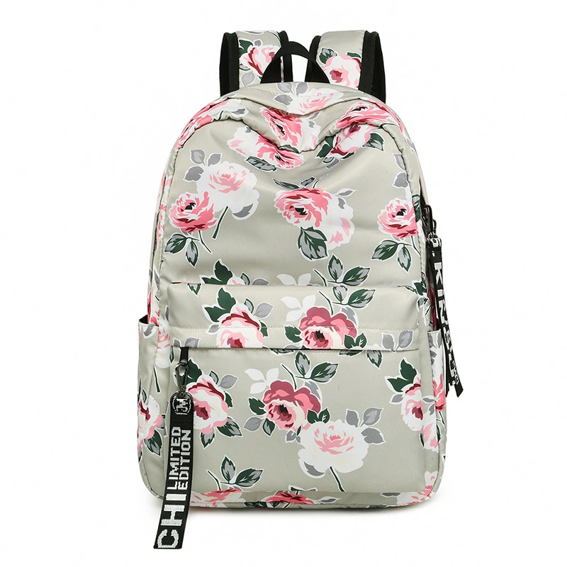 Backpack Printed Flowers Nylon Waterproof Ethnic Travel