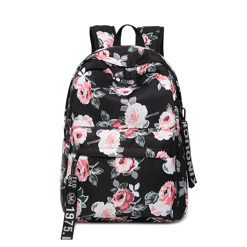 Backpack Printed Flowers Nylon Waterproof Ethnic Travel
