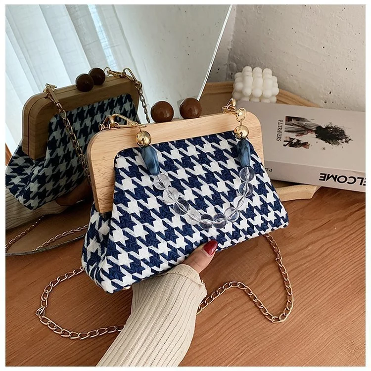 Wooden Clip Mouth Chain Box Bag Messenger Women's Bag