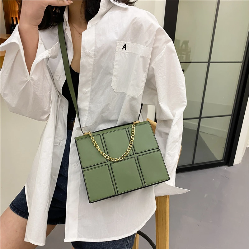 Fashion Stitching Quilted Check Underarm Small Square Bag