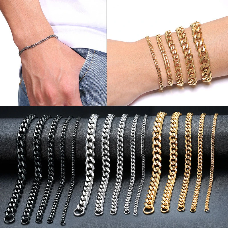 Stainless Steel Gold-plated Men's Six-sided Bracelet