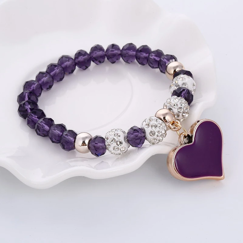 Fashion Sweet Love Pendant Crystal Bracelet Women