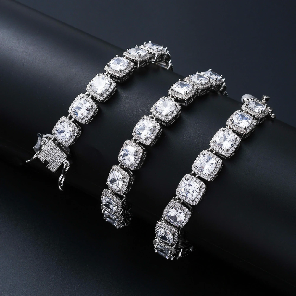 10mm Square Rock Sugar Zircon Necklace Men