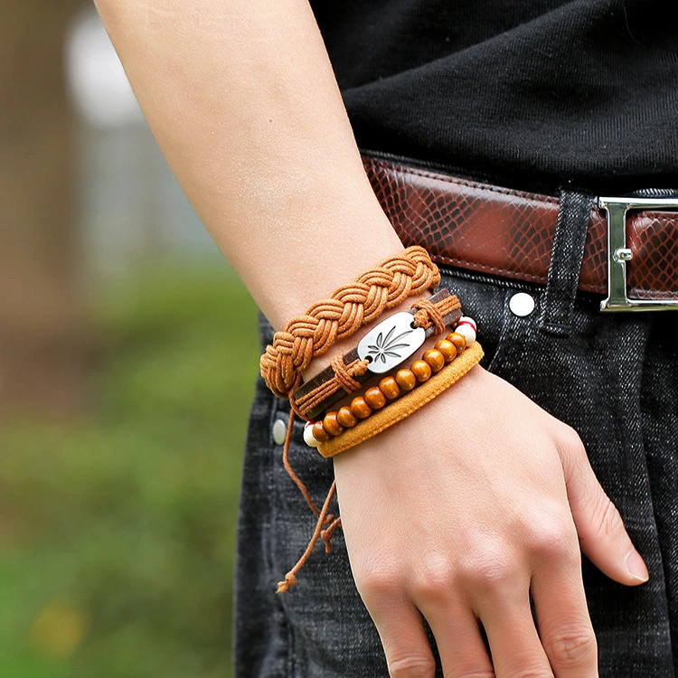 Leaf Multi-piece Leather Jewelry Cowhide Bracelet