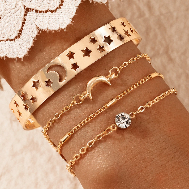 Simple Fashion Hollow Star Moon Diamond Bracelet Four-piece Set