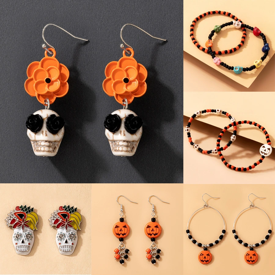 Halloween Day Skull Color Rice Beads Elastic Rope Personalized Bracelet