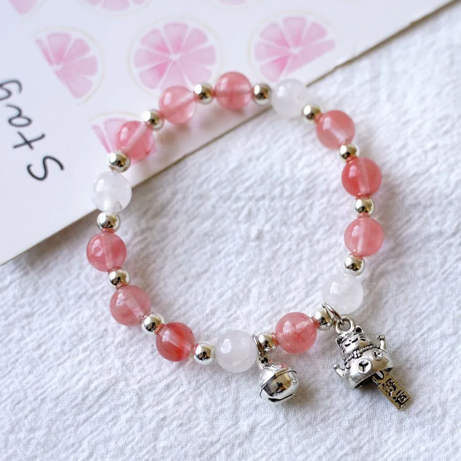 Japanese Style Lucky Cat  Crystal Beaded Bracelet Women