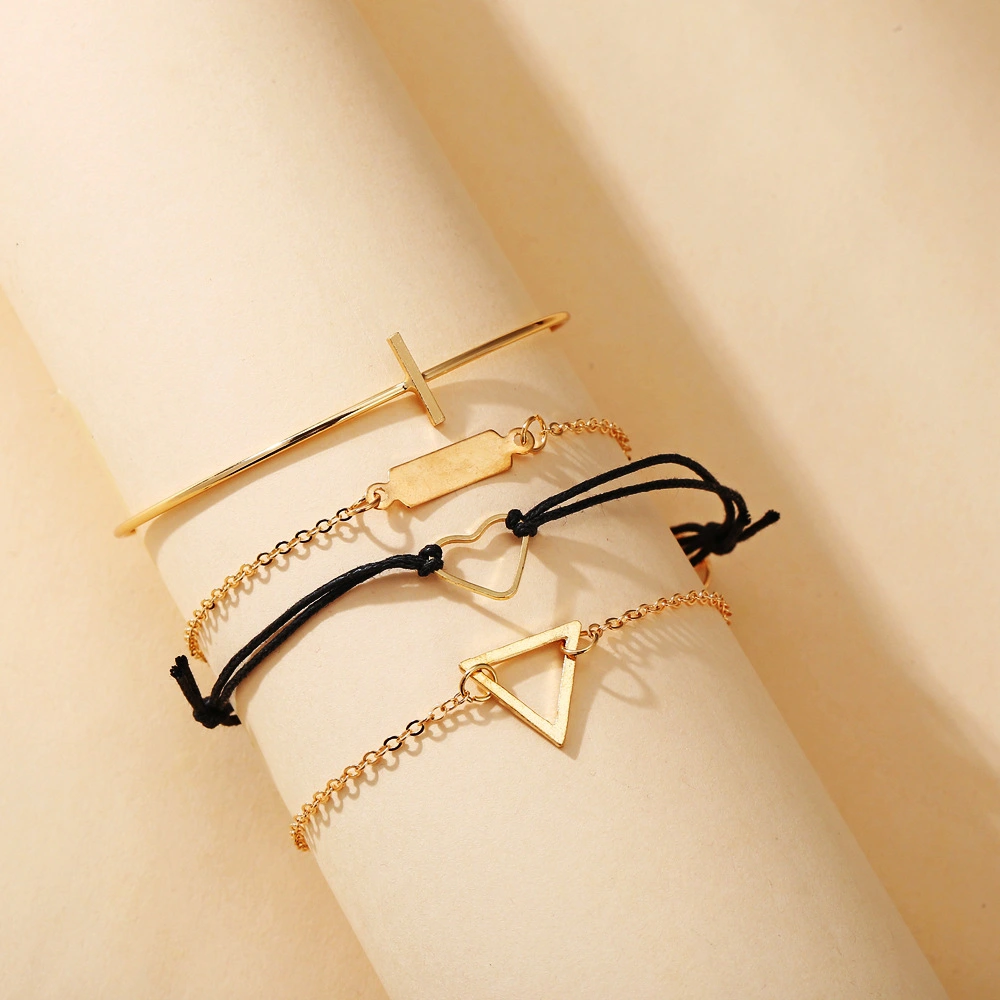 Creative Retro Simple Alloy Heart Shaped Geometric Bracelet 4-Piece Set