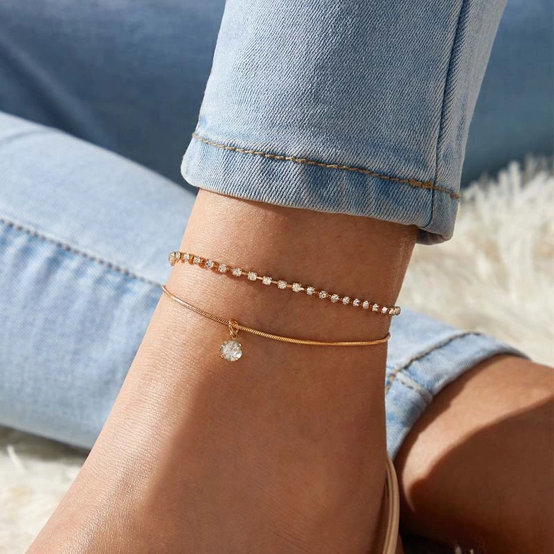 Creative And Simple New Double-layer Diamond-studded Snake Bone Anklet