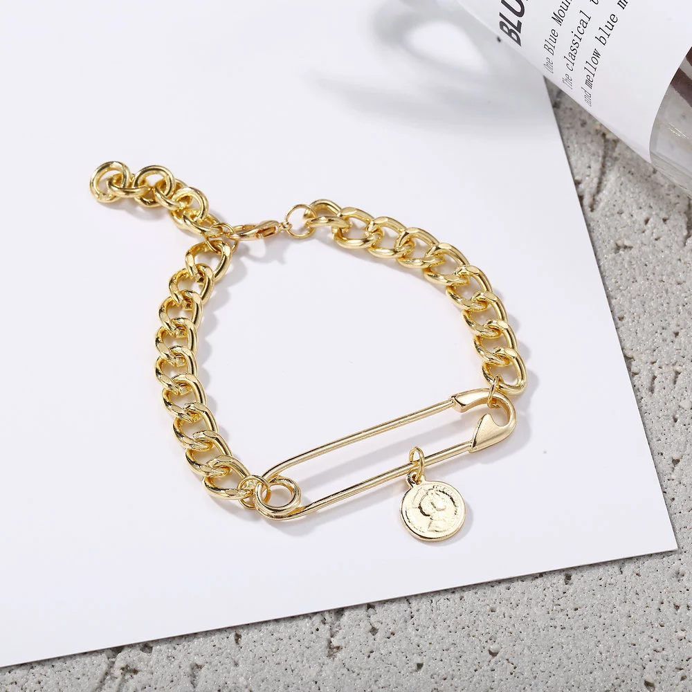 Creativity Head Pendant Paper Clip Chain Bracelet