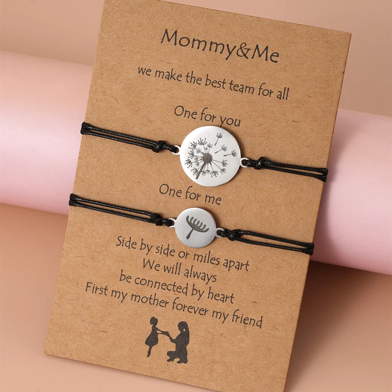 Stainless Steel Dandelion Parent-child Card Bracelet