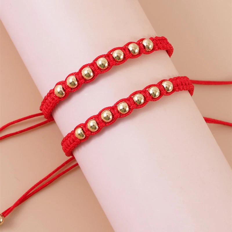 Lucky 7 Knot Golden Bead Red String Bracelet