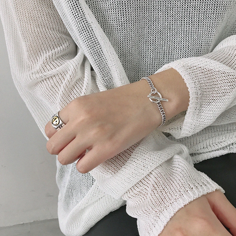 Wind Retro Geometric Ring Chain Bracelet Personality Silver Chain Ornaments