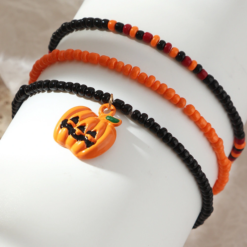 Hand Wear Mixed Color Rice Beads Pumpkin Bat Halloween Bracelet