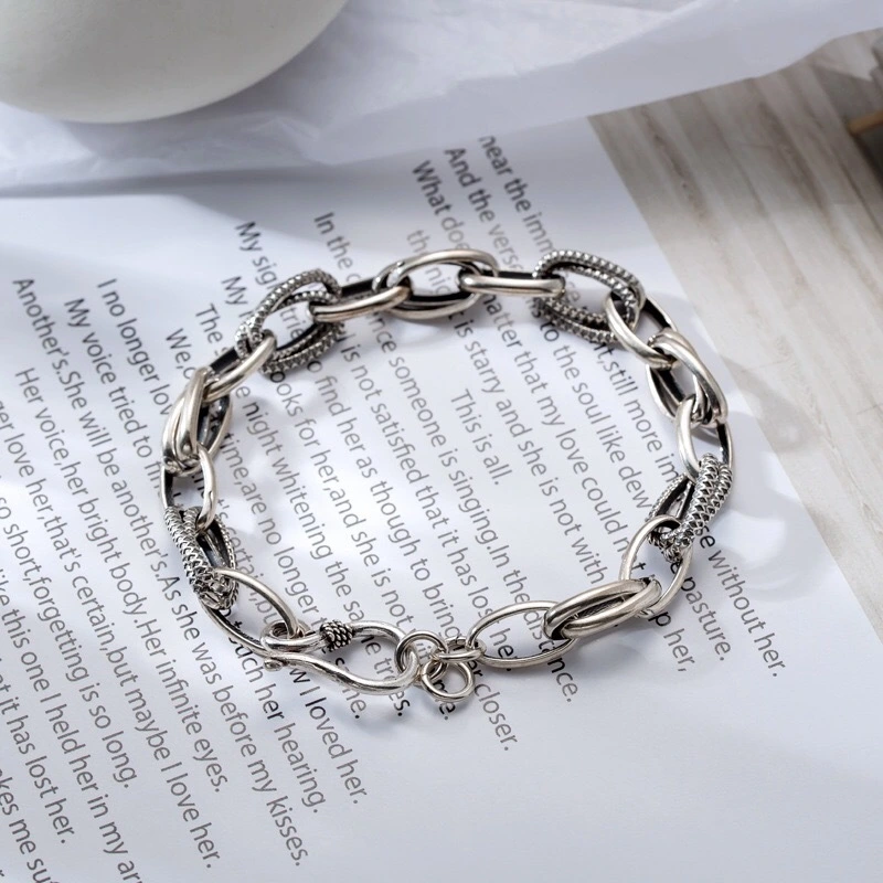 Sterling Silver Vintage Distressed Thick Chain Bracelet