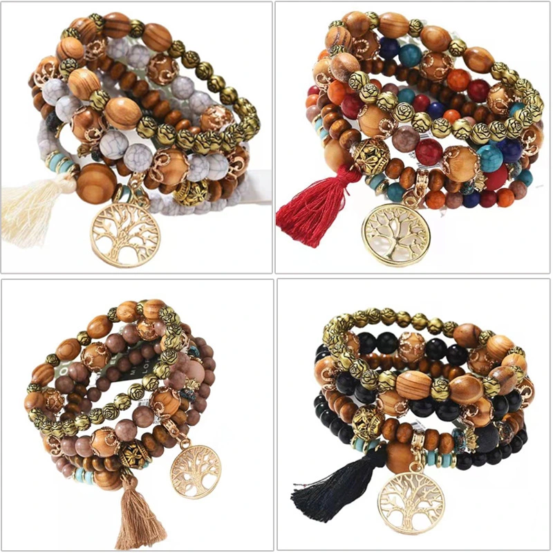 Tassel Multilayer Wooden Beaded Ethnic Bracelet