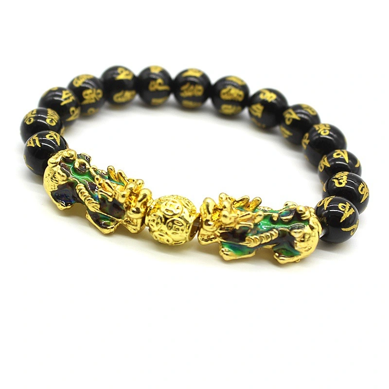 Thermochromic Pixiu Bracelet Gold-plated Six-character Proverbs Buddhist Beads