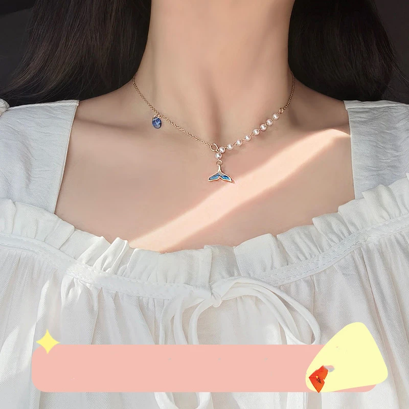 Original Blue Sea Legend Mermaid Princess Ins Simple Pearl Clavicle Chain