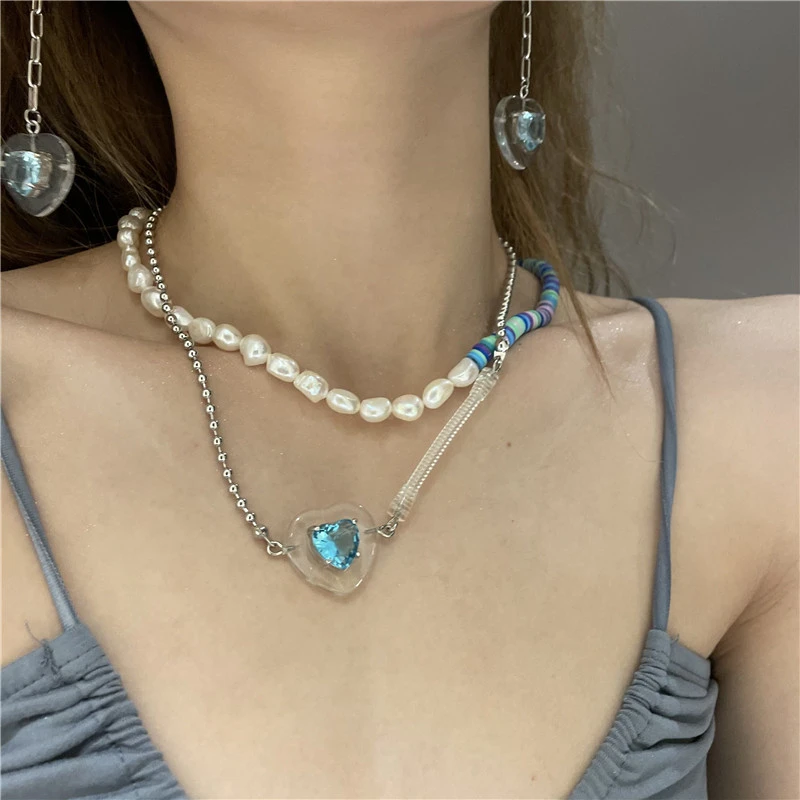 Sago Style Colored Pottery Freshwater Pearl Stitching With Clavicle Chain