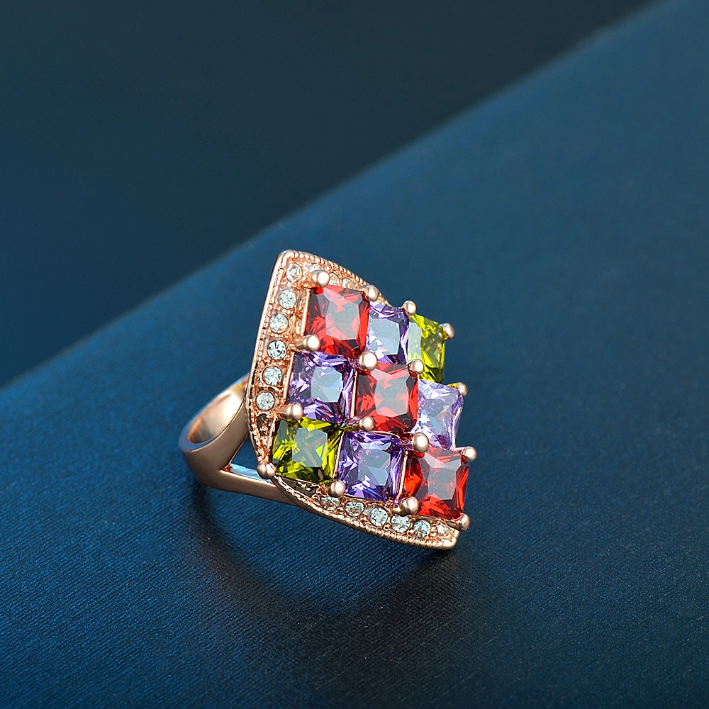 Vintage Colorful Zircon Ring Ring, European And American Ladies