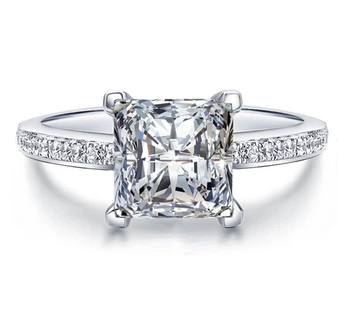 Fashion Square Diamond Zircon Copper Silver Plated Ring Women
