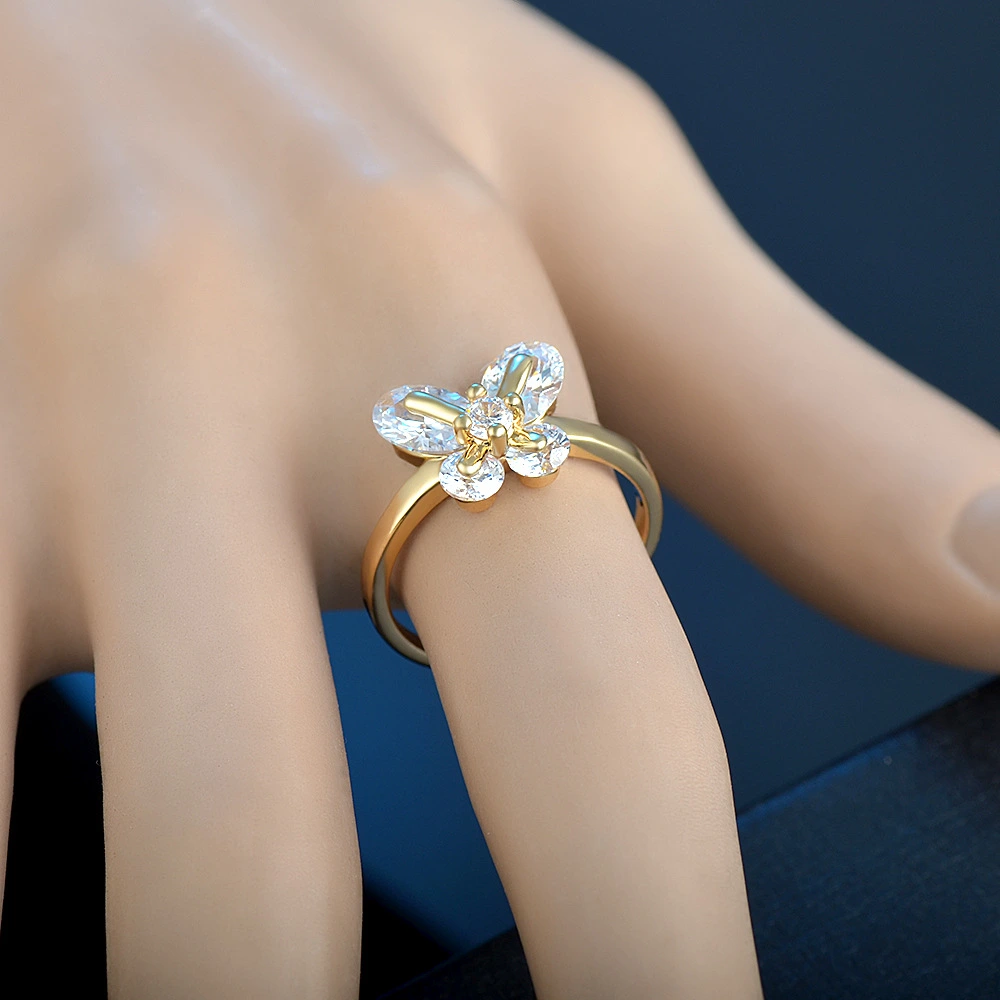 Elegant Butterfly Ring Sweet Beauty Raw Index Finger Zircon Crystal Ring