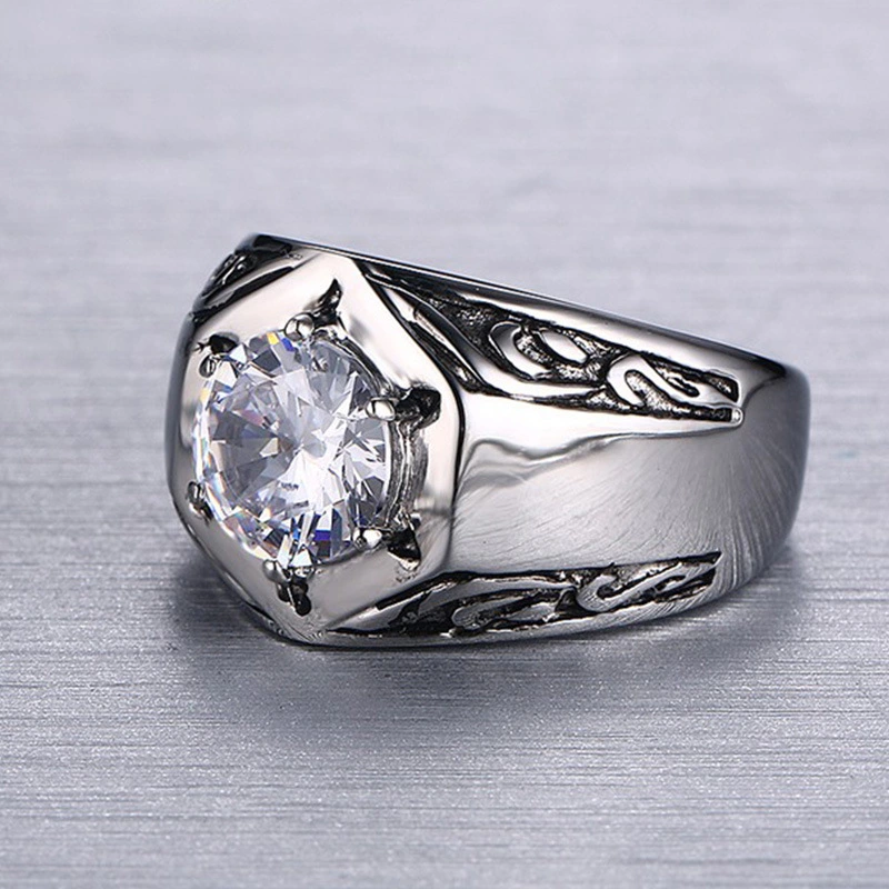 Hip-hop Trendy Male Stainless Steel Zircon Casting Ring Vintage Ring