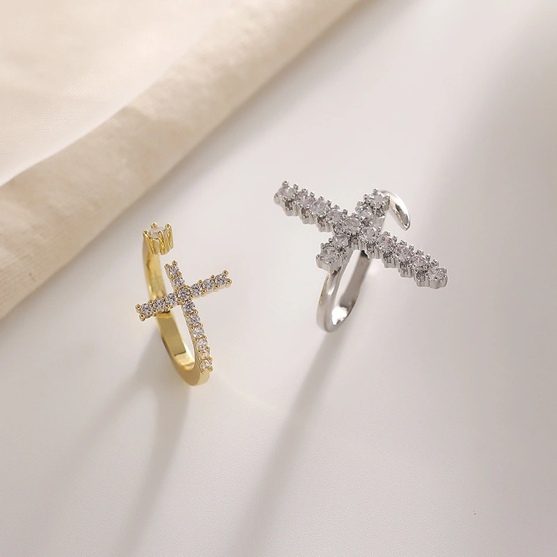 Design Sense Micro-inlaid Zircon  Ring Female Cross