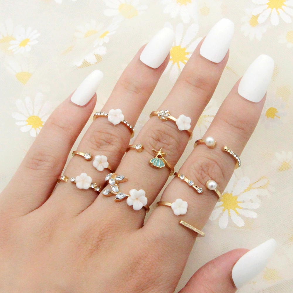 Bohemian  Flower Pearl And Diamond 9-piece Ring Joint Ring