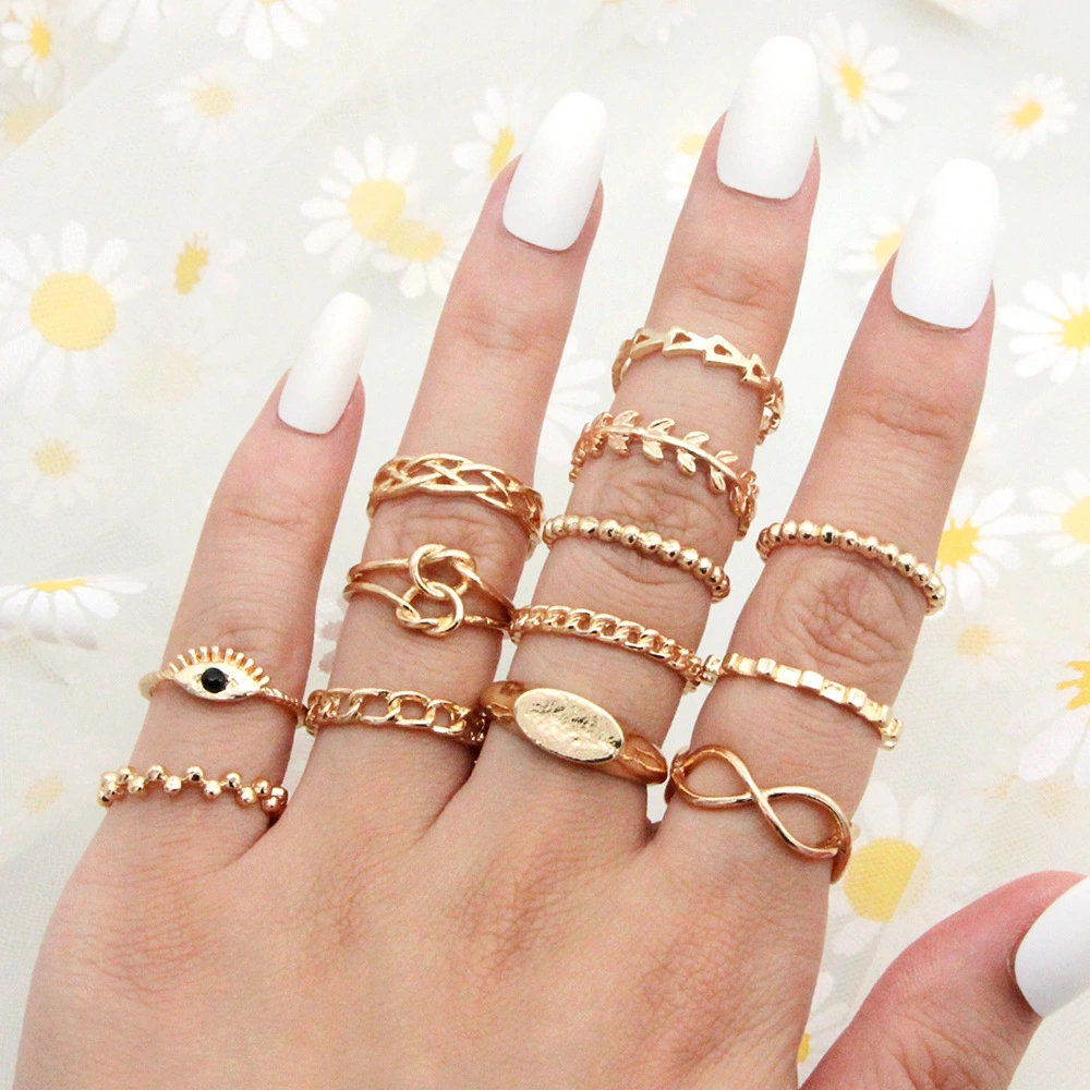 Retro Exaggerated Star Moon Leaf Demon Eye 13 Piece Set  Joint Ring