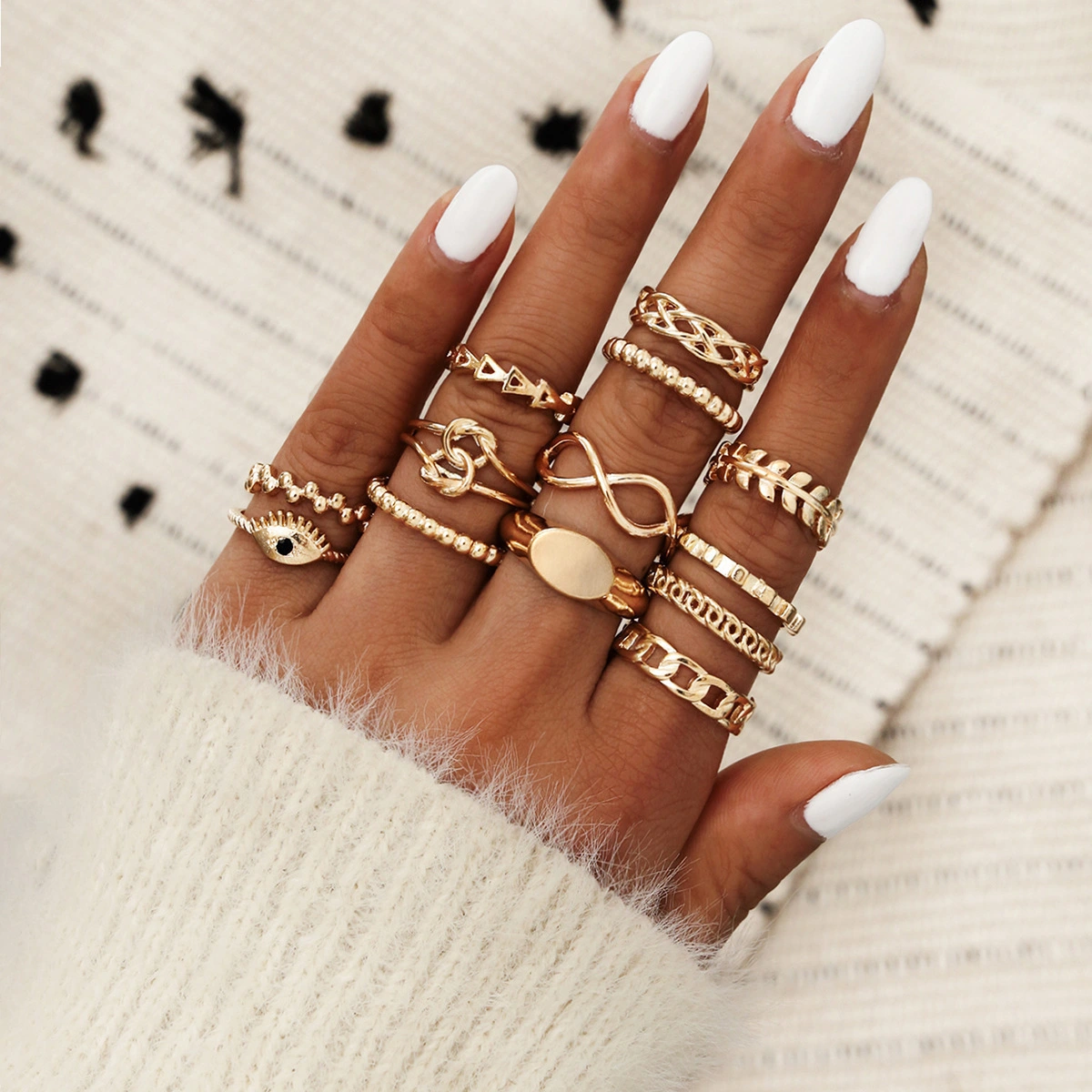 Retro Exaggerated Star Moon Leaf Demon Eye 13 Piece Set  Joint Ring