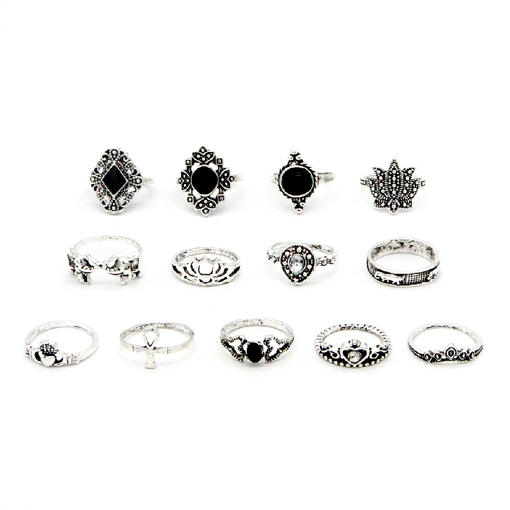 13-piece Ring Retro Personality Water Drop Crown