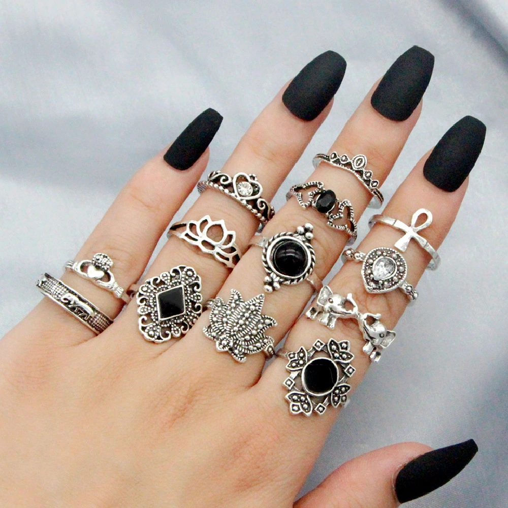 13-piece Ring Retro Personality Water Drop Crown