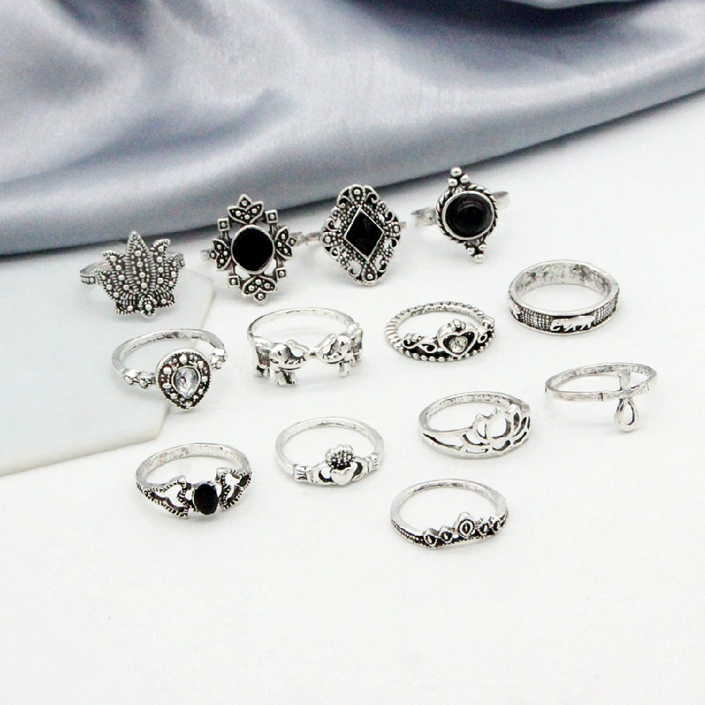 13-piece Ring Retro Personality Water Drop Crown