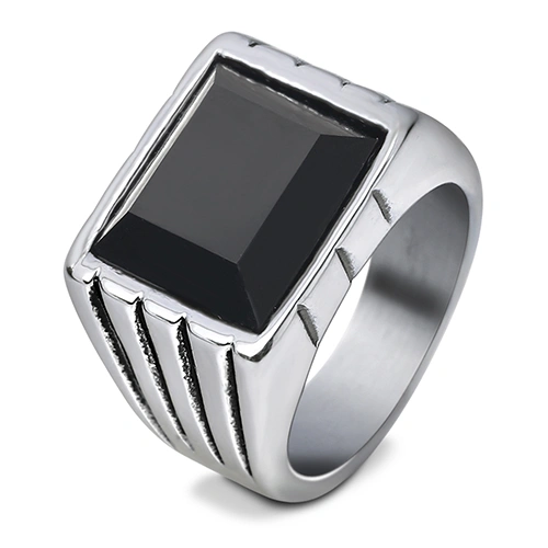 Simple Square Red And Black Gemstone Couple Ring