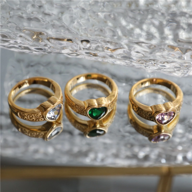 Fashion Temperament Stainless Steel Ring AAA Zircon Multicolor Love Female Ring