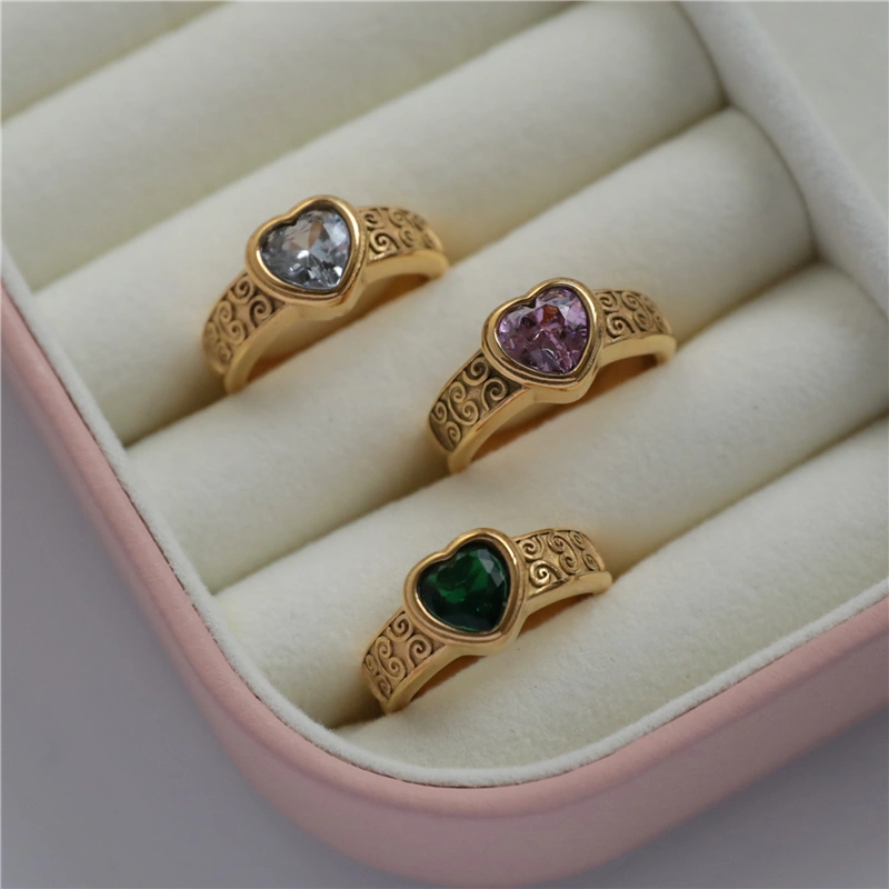 Fashion Temperament Stainless Steel Ring AAA Zircon Multicolor Love Female Ring