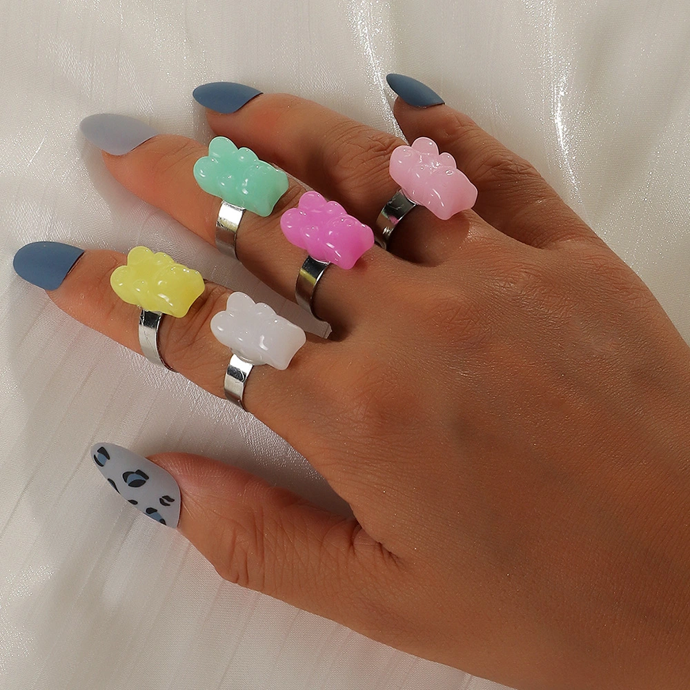 Harajuku Sweet And Cute Colored Resin Bear Ring