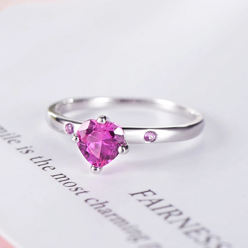 S925 Inlaid Zircon Heart-shaped Ring Female European And American Simple