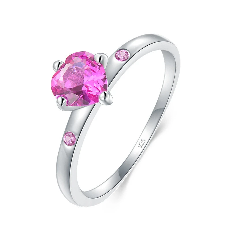 S925 Inlaid Zircon Heart-shaped Ring Female European And American Simple