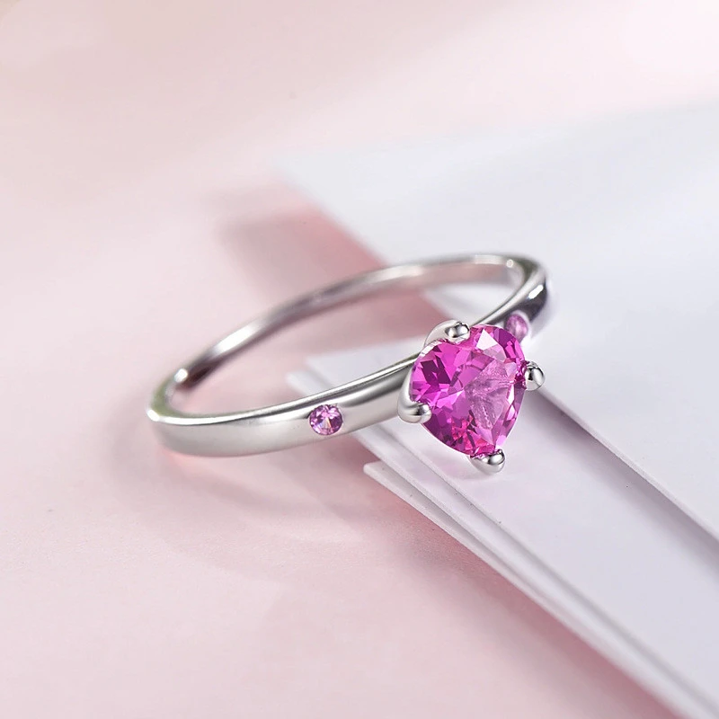 S925 Inlaid Zircon Heart-shaped Ring Female European And American Simple