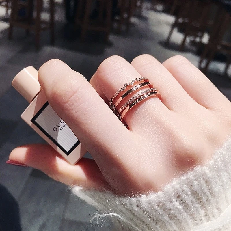 Multi Layer Micro Inlaid Index Finger Ring Female Adjustable