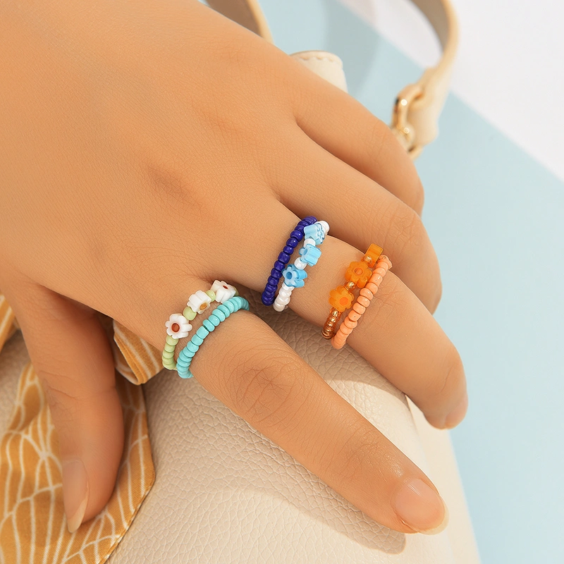 6-piece Flower Bead Ring Set